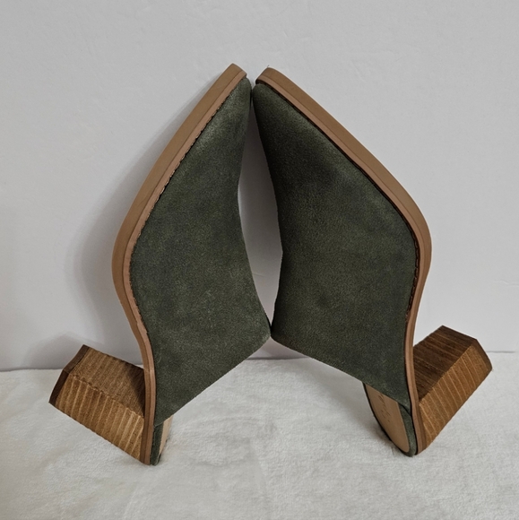 Splendid Olive Genuine Suede Slip-On Roberta Stacked Heel Mules - Picture 6 of 14